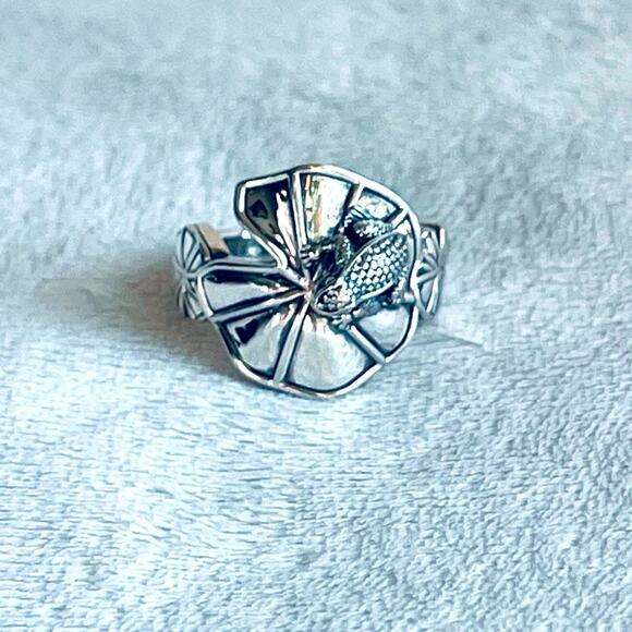 Frog On Lily Pad KC Studio 2011 Barry Kieselstein Cord Sterling Silver Ring - Picture 10 of 15